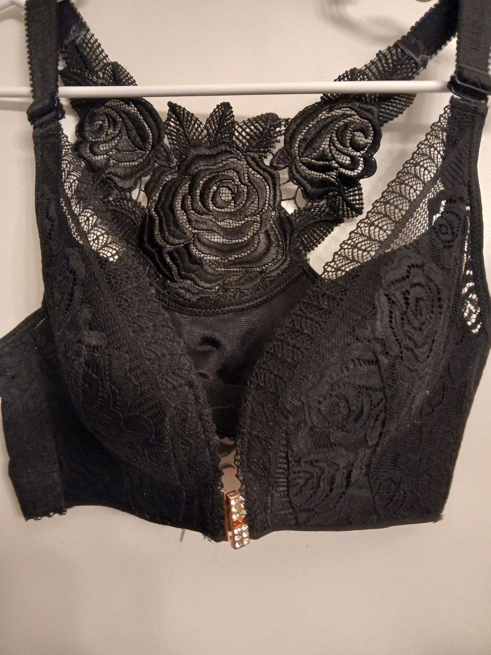 size Small Black Lace Floral Bralette with Front Closure